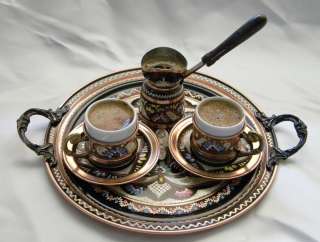 Traditional Turkish Coffee Set NEW   Copper   Handmade Figured Tray 