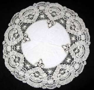 Bobbin Lace Linen Table Cloth Handmade c1850 32 Candlestand Cloth 