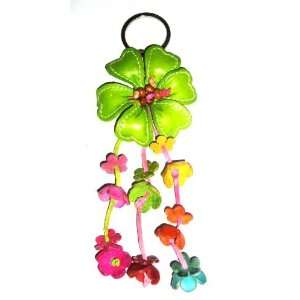    Tribe leather lime green flower handbag charm / key fob: Jewelry