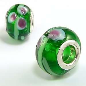 Green, White Pink Flower Olympia Bead Charm   Compatible with Pandora 