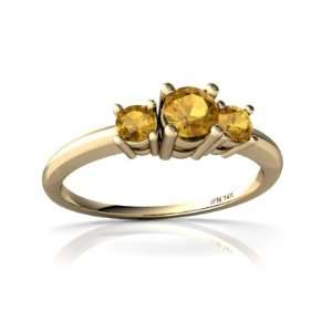   14K Yellow Gold Round Genuine Citrine 3 Stone Ring Size 6.5 Jewelry