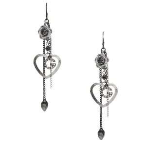  G by GUESS Flower & Heart Chain Linear Earrings, SILVER 