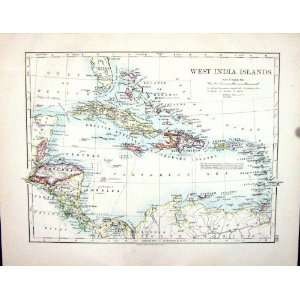  Johnston Antique Map 1898 Honduras Cuba Haiti Leeward West 