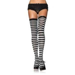 Leg Avenue Black & White Striped Thigh Highs Goth 80s Punk Pin Up