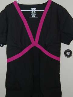 Medical Uniform Scrubs Scrub Set   Fashionable Black & Pink Accents 