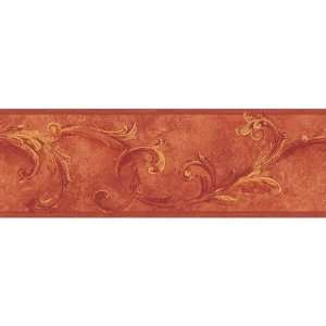 Indian Red Acanthus Leafs Wallpaper Border  Kitchen 
