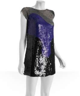 Tufi Duek black color blocked sequin mini shift dress  BLUEFLY up to 