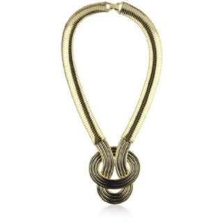 Kenneth Jay Lane Gold and Black Enamel Knot Pendant Necklace 