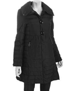 Betsey Johnson black quilted a line convertible hood down jacket 