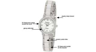   Swarovski Crystal Accented Silver Tone and White Ceramic Watch