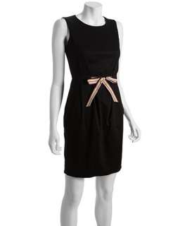Calvin Klein black stretch cotton sleeveless bow waist dress