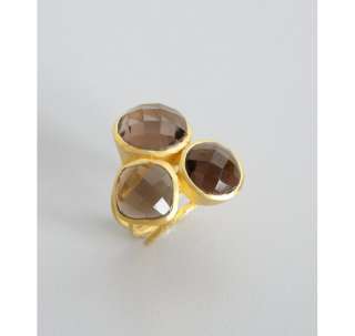 Soixante Neuf smoky quartz and gold 3 stone ring