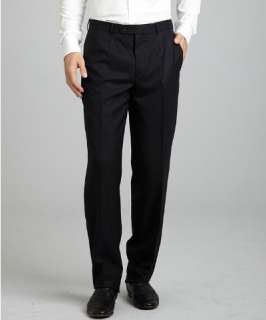 Hickey Freeman black wool twill flat front trousers