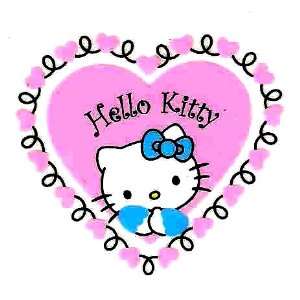   Kitty in pink heart w blue bow Iron On Transfer for T Shirt ~ Sanrio