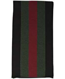 Gucci black web striped wool silk scarf  