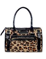 Leopard Print Calf Hair and Black Patent Leather Handbag