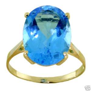   Gold Ring Natural Blue Topaz Oval Cut Solitaire 8 Ct sz 6.5 Sizeable