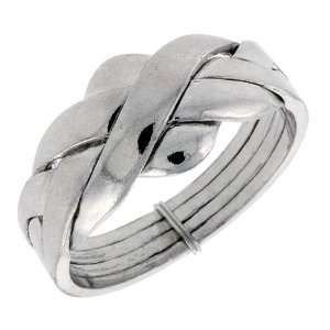Sterling Silver 4 Piece Love Knot Braided Design Puzzle Ring Band, 3/8 