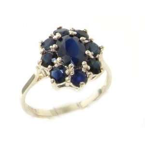 Luxury Ladies Solid Sterling Silver Genuine Natural Sapphire Cluster 