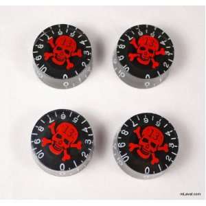   Hatbox Guitar Knobs   Amber Black With Red Skull Mark 