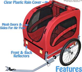 RED DELUXE DOG BIKE TRAILER CART BICYCLE PET CARRIER  
