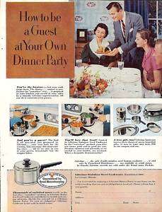 1951 LIFETIME Stainless Steel POTS/PANS dinner party AD  