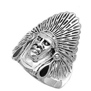    Silver Mens Ring   Native American Chief   Size 12 Jewelry
