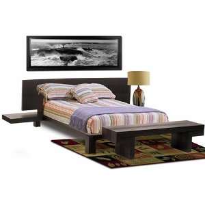 Crescent Bed with Floating Nightstands and Drawers with 