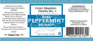 Label for 2oz Pure Peppermint Extract by Green Mountain Flavors