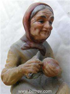 Porcelain Figurine Old Lady Peeling Potato Ornament  