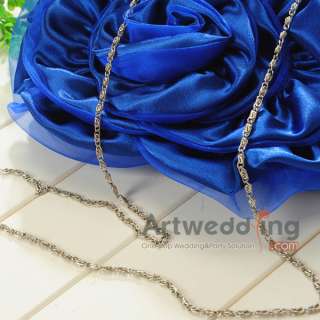 New Satin Rose Clutch Metallic Wedding Handle Handbag  