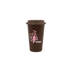   Double Walled Brown Porcelain Cup Pink Bird of Blossoms Home