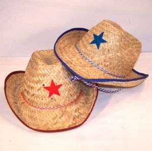 12 KIDS STRAW COWBOY HATS W STAR western caps hat cap  