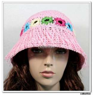 Vacation Tea Party Women Straw Floppy Pink Sun Hats Cap  