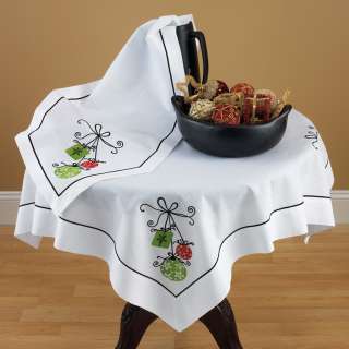 French Christams Embroidered Ornament Design White Tablecloth 40 54 