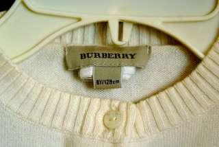 Girls Burberry COTTON CREW NECK CARDIGAN/sweater beige w/elbow patches 