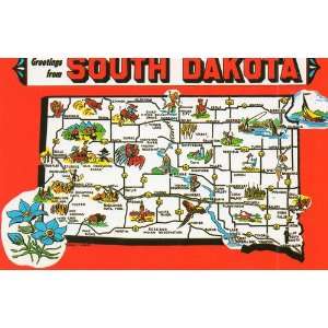  Post Card GREETINGS FROM SOUTH DAKOTA (Map), Coyote State 