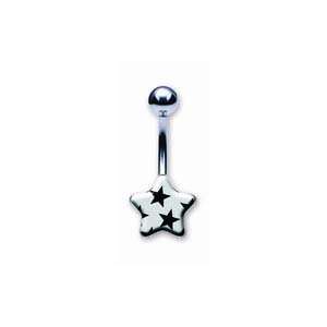 Stainless Steel Star Banana Shaped With White/Black Star Belly Button 