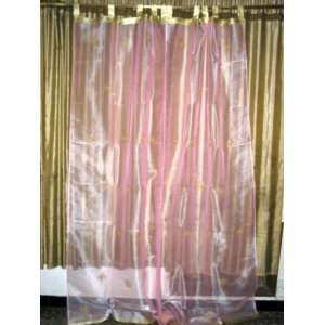   Sheer 2 Organza Rose Pink Gold Mirror Embroidered Window Panel: Home