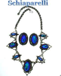 Rare Vintage SCHIAPARELLI PARIS Blue Watermelon Necklace Earrings Demi 