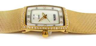   Square Mother of Pearl Face Thin Mesh Band Geneva Crystal Fancy WATCH