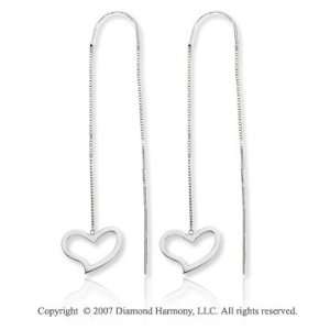    14k White Gold Heart Charm 12mm Threader Drop Earrings Jewelry