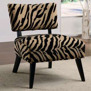 Contemporary Oversized Accent Chair in Zebra Print Fabric and Walnut 