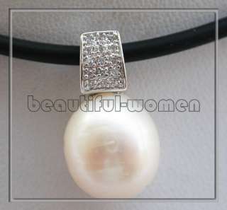 14mm drip white freshwater pearl pendant gemmy zircon  